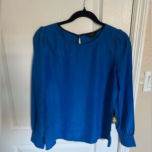 J.Crew Royal Blue Long Sleeve Blouse – Structured Silky Top – Size Small